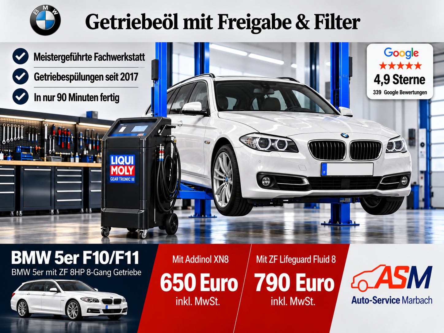 Getriebespülung BMW 5er F10 F11 mit ZF 8HP 8 Gang Getriebe