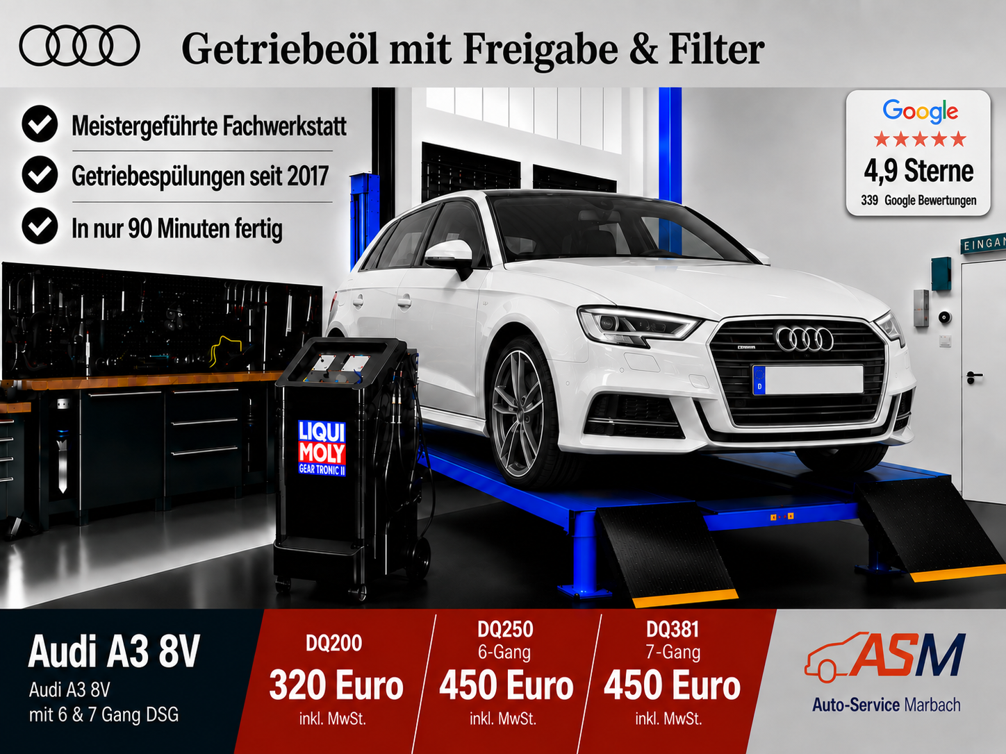 Getriebespülung Audi A3 8P 8V mit 6 & 7 Gang DSG DQ200 DQ250 DQ381