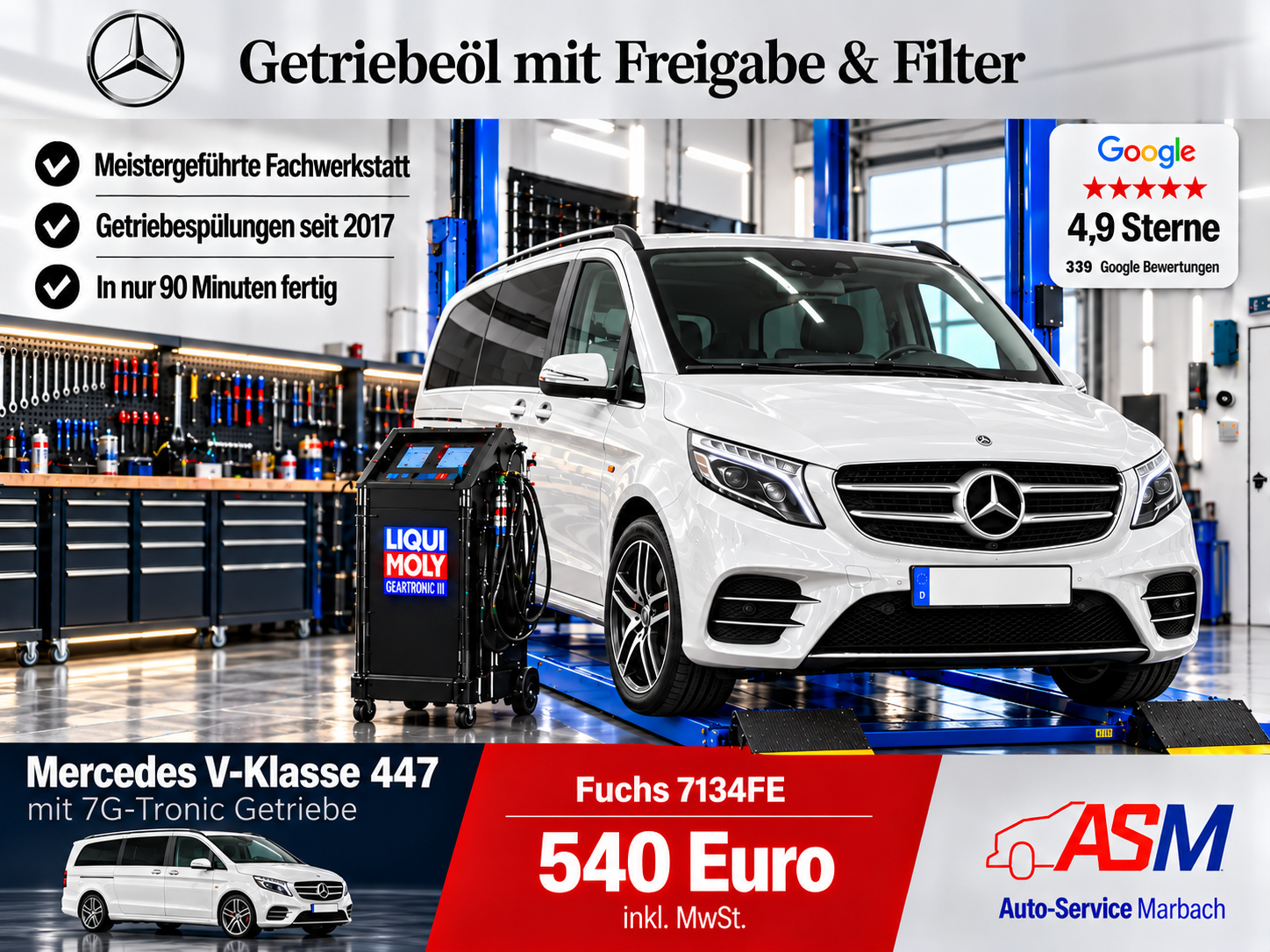 Getriebespülung Mercedes V-Klasse 447 mit 7G Tronic Getriebe