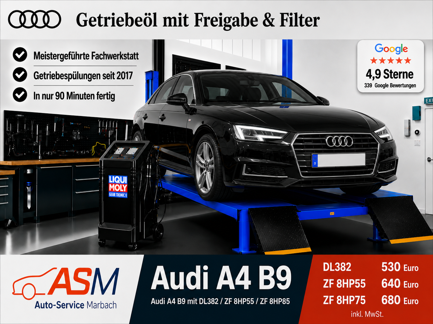 etriebespülung für Audi A4 B9 mit DL382, ZF 8HP55 oder ZF 8HP75
