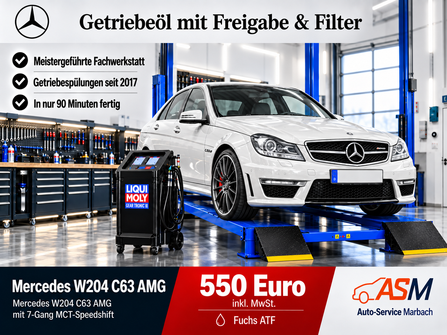 Getriebespülung Mercedes C63 W204 mit 7G MCT-Speedshift Getriebe