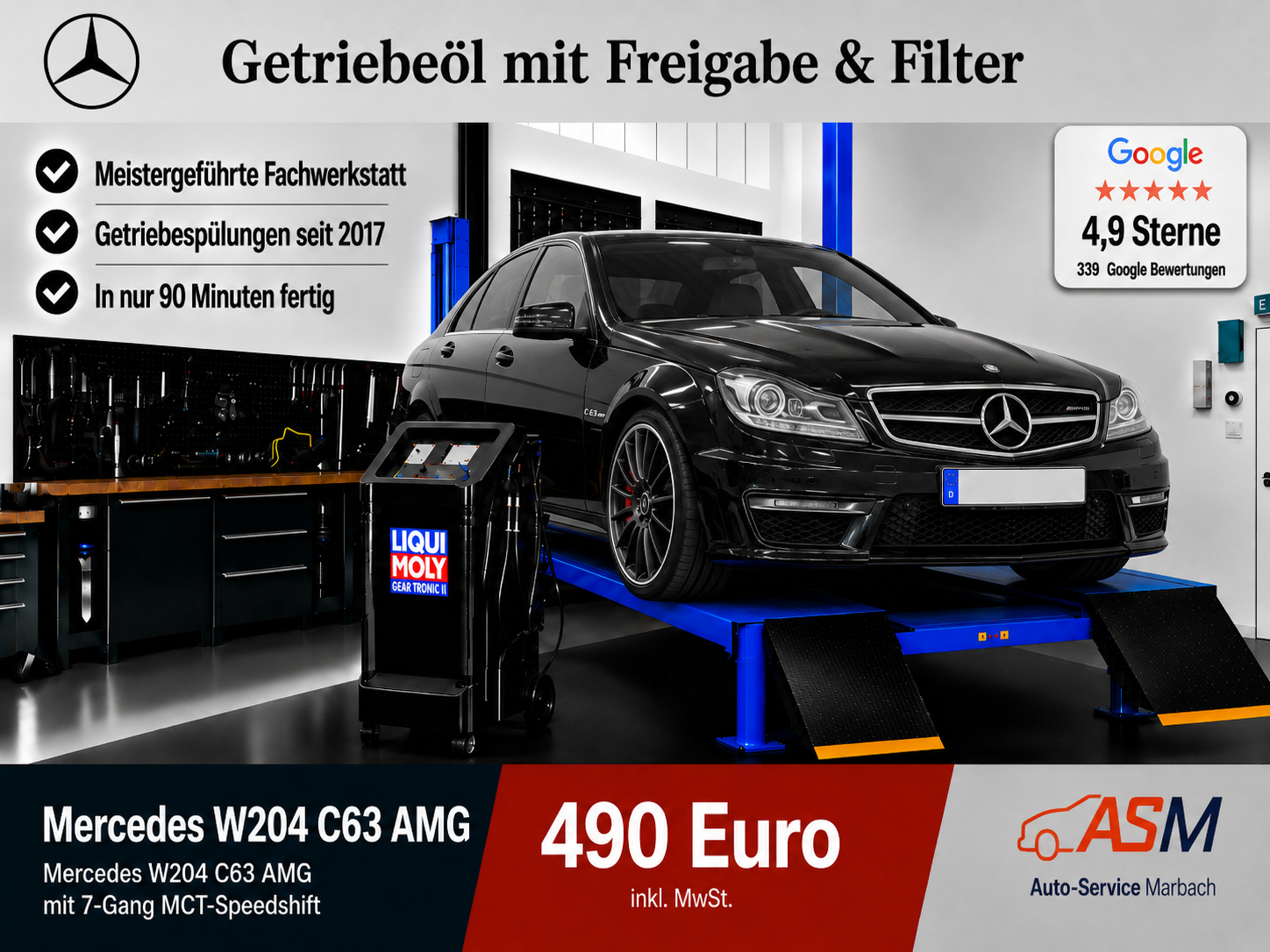 Getriebespülung Mercedes C63 W204 mit 7G MCT-Speedshift Getriebe