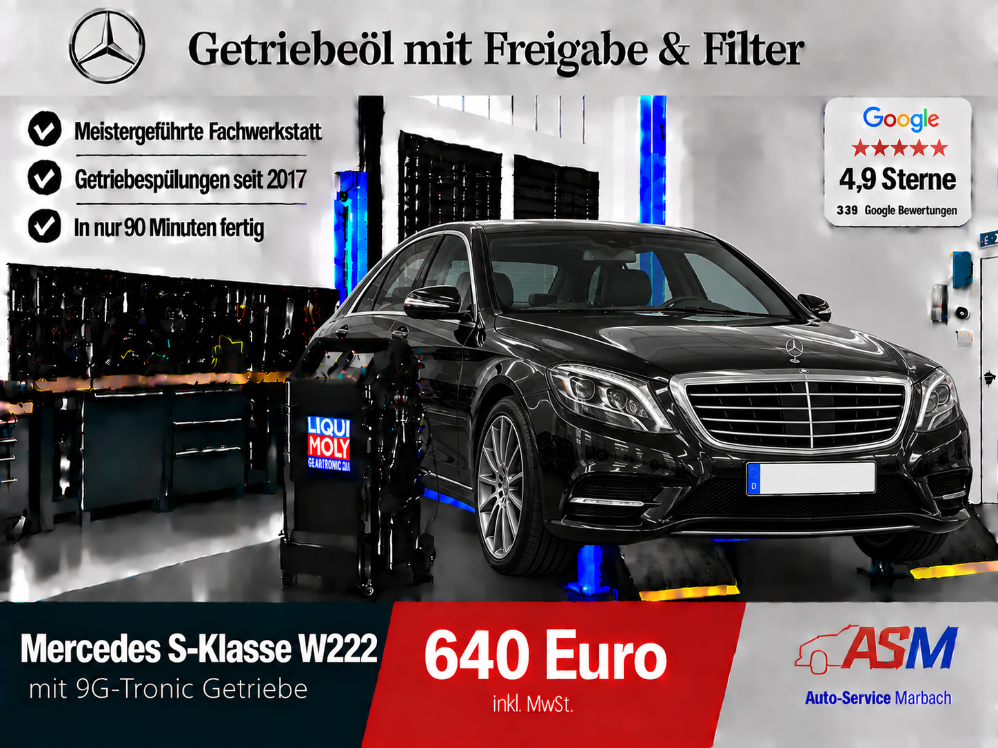 Getriebespülung Mercedes S-Klasse W222 mit 9G Tronic Getriebe