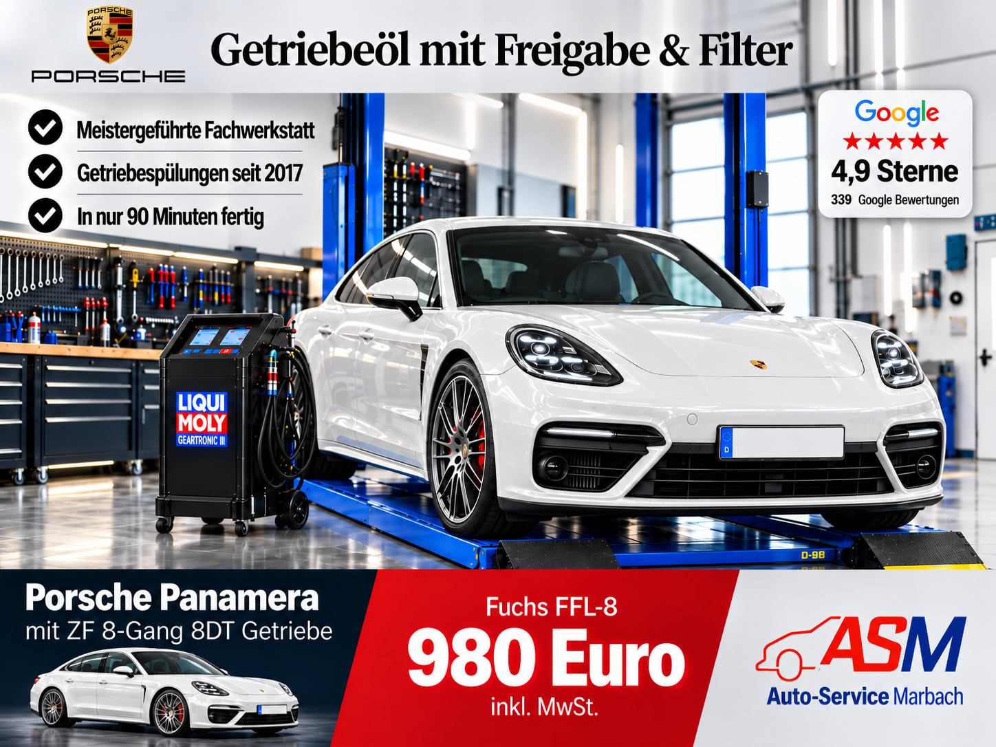 Getriebespülung Porsche Panamera mit ZF 8 Gang 8DT Getriebe