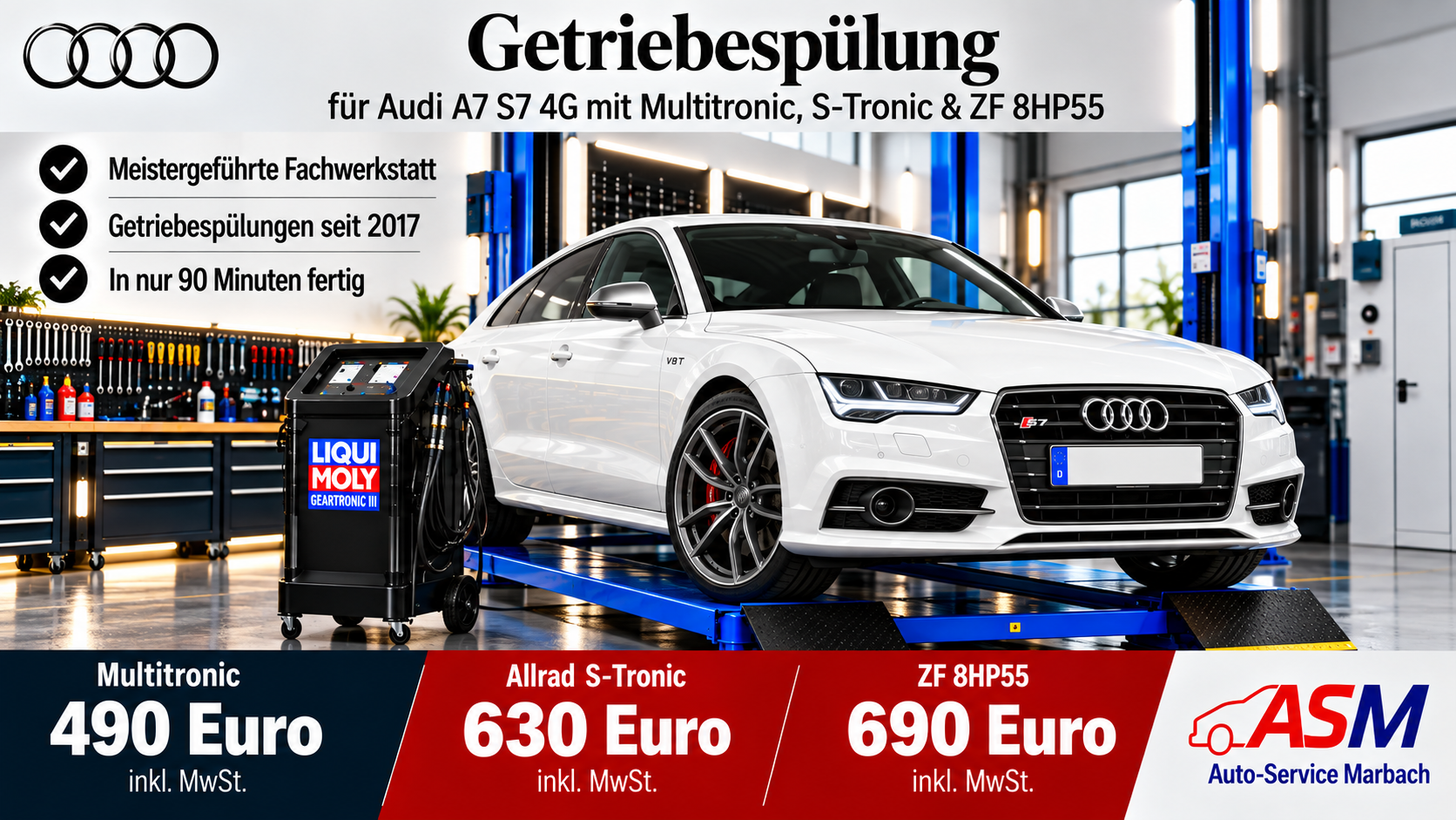 Getriebespülung Audi A7 S7 4G mit Multitronic, S-Tronic & ZF 8HP55