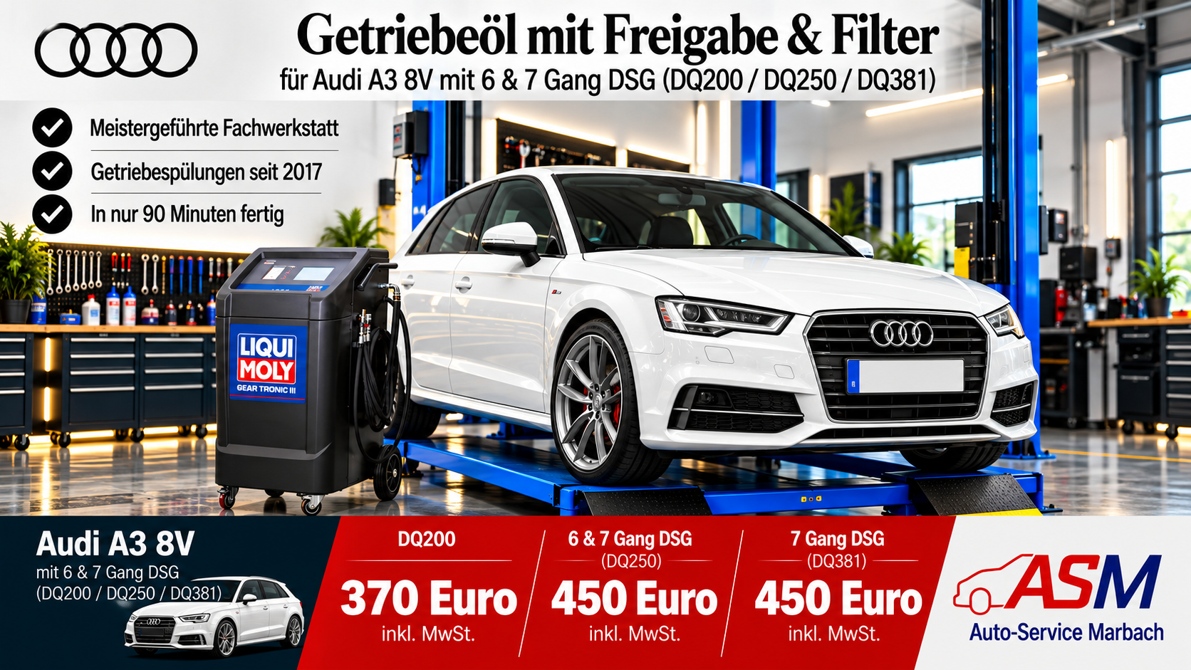 Getriebespülung Audi A3 8P 8V mit 6 & 7 Gang DSG DQ200 DQ250 DQ381
