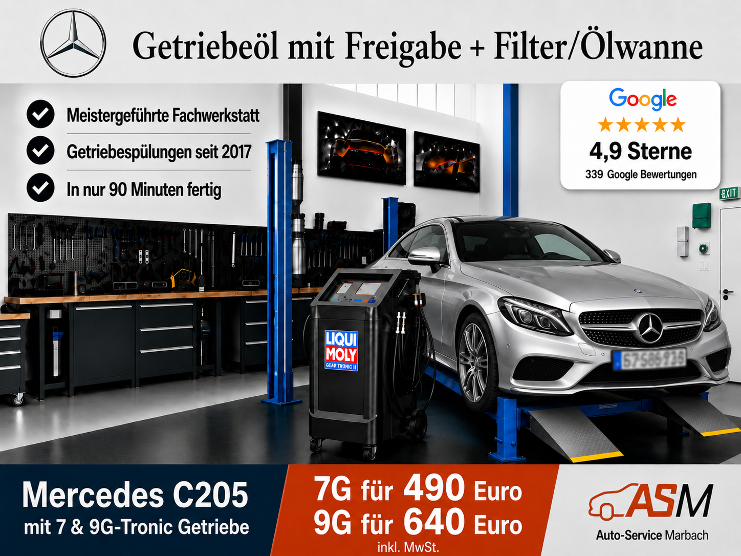 Getriebespülung Mercedes C-Klasse W205 mit 9G-Tronic Getriebe