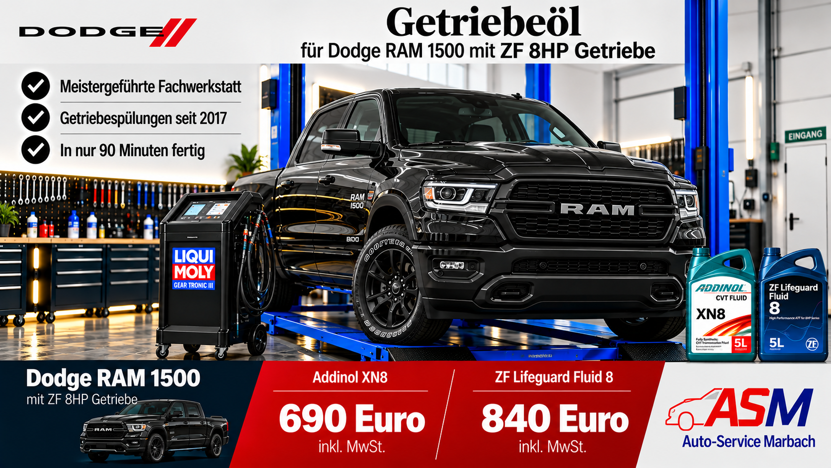 Getriebespülung Dodge RAM 1500 mit ZF 8HP Getriebe