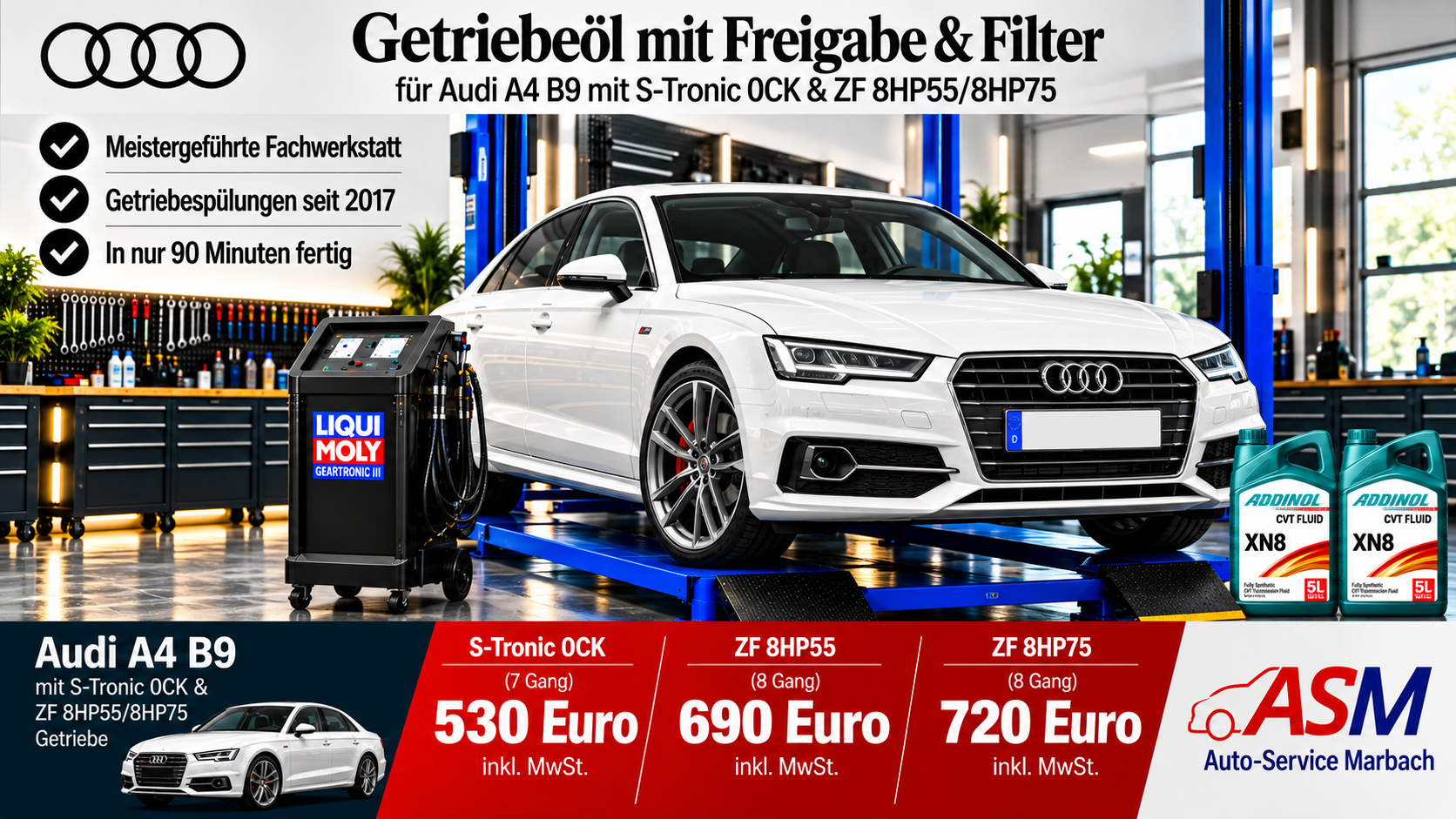 Getriebespülung für Audi A4 B9 mit DL382, ZF 8HP55 oder ZF 8HP75