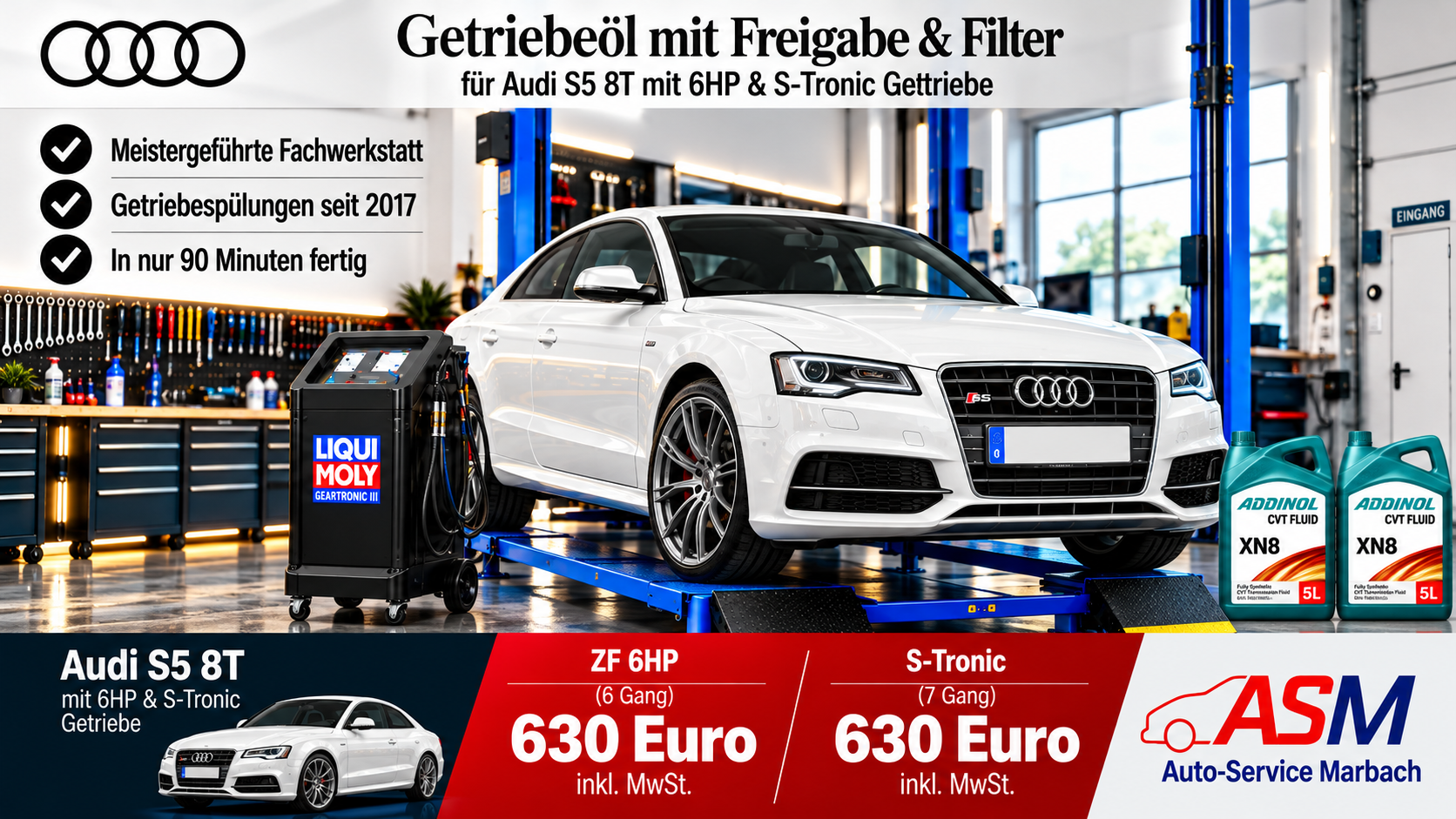Getriebespülung Audi S5 RS5 8T 8F mit ZF 6HP & S-Tronic Getriebe
